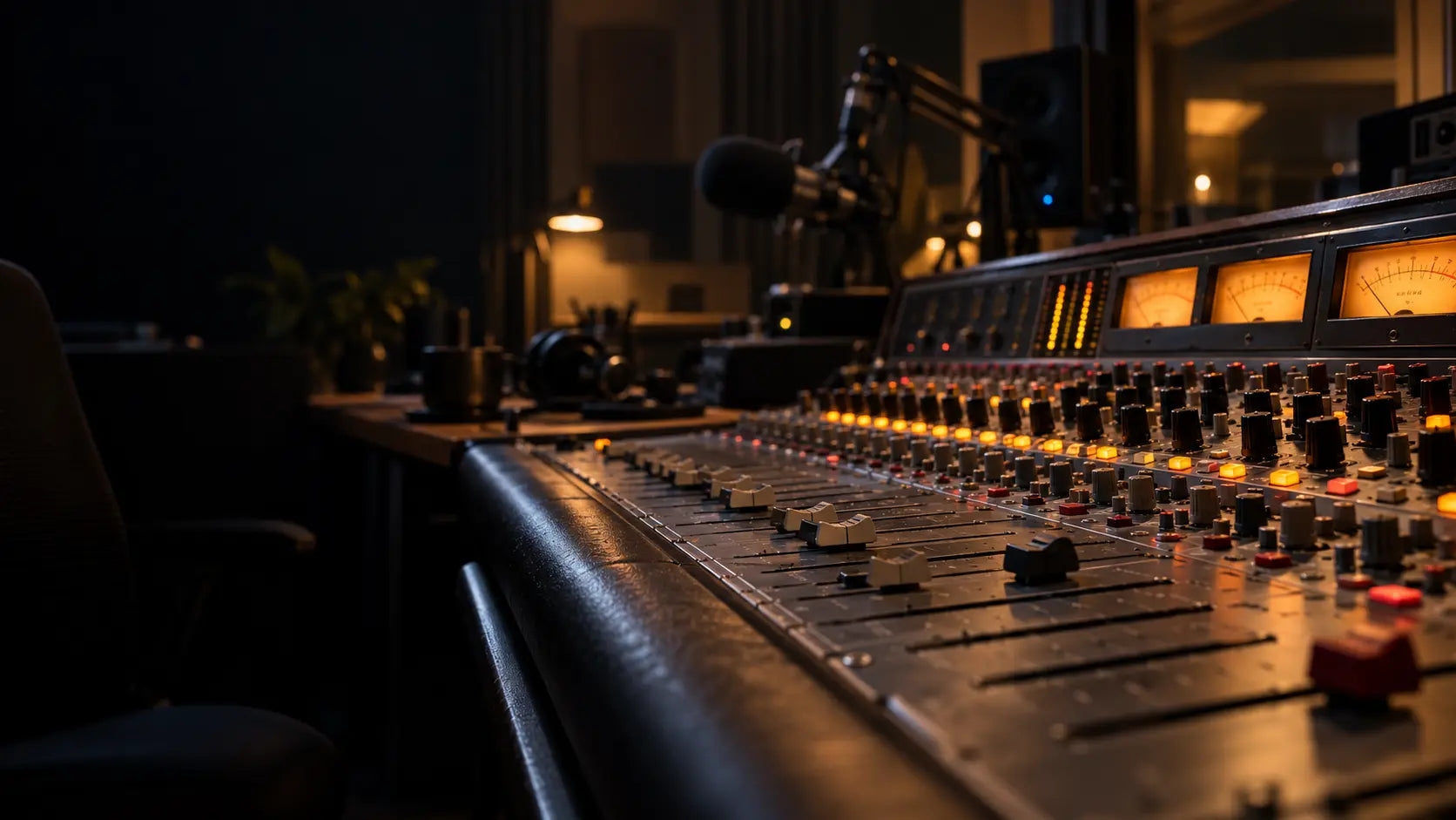 Analog mixing console in a working audio post-production studio