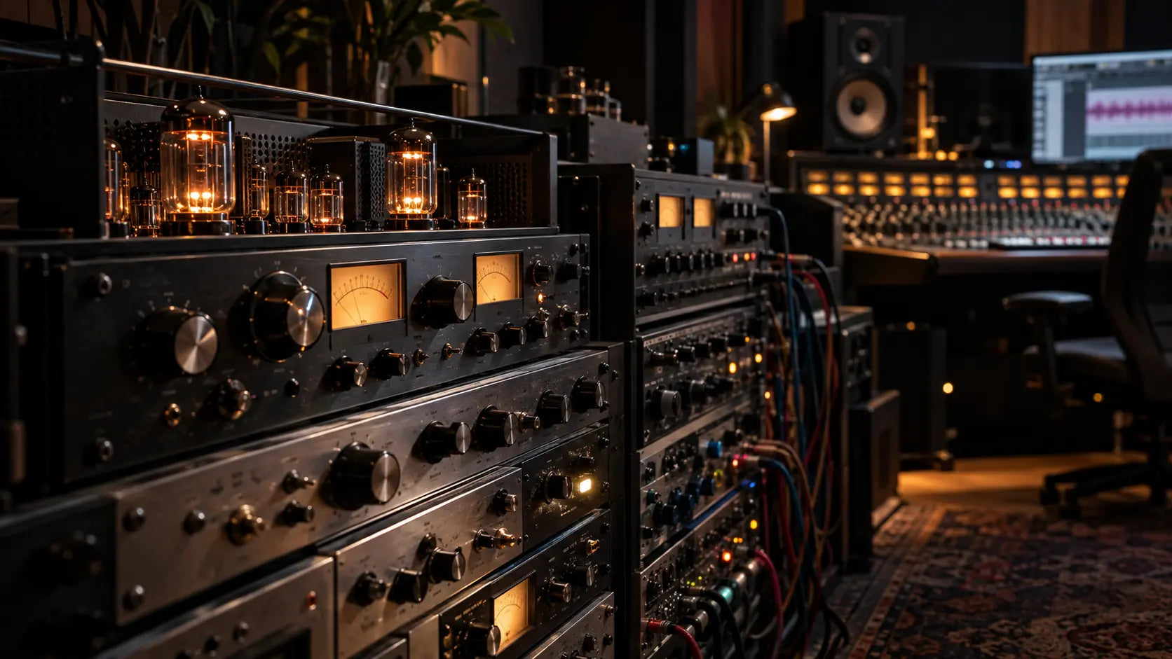 Tube preamplifier and mastering chain in a post-production studio