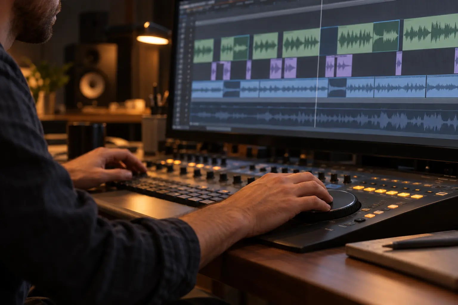 Editor working on a spoken-word audio timeline