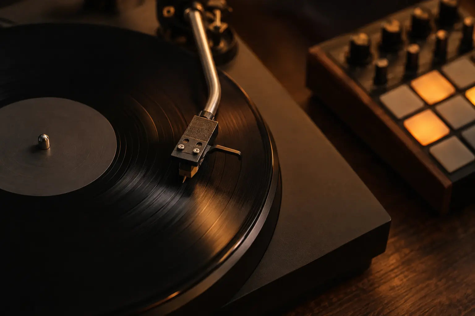 Turntable tonearm and compact audio sampler